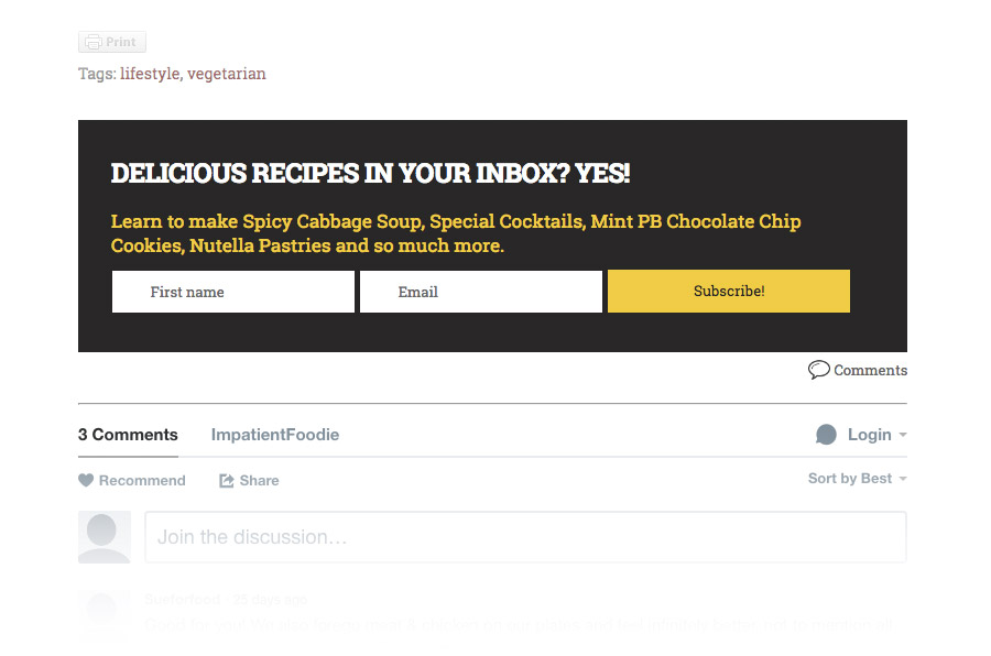 Impatient Foodie Email Newsletter Signup Form